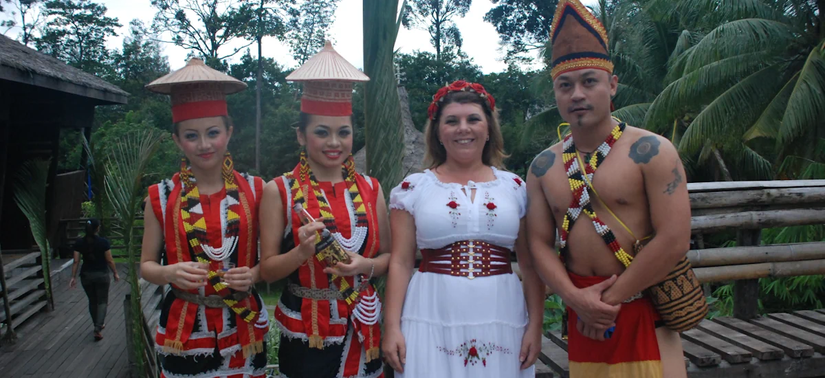 Natalija on Borneo with the native tribe